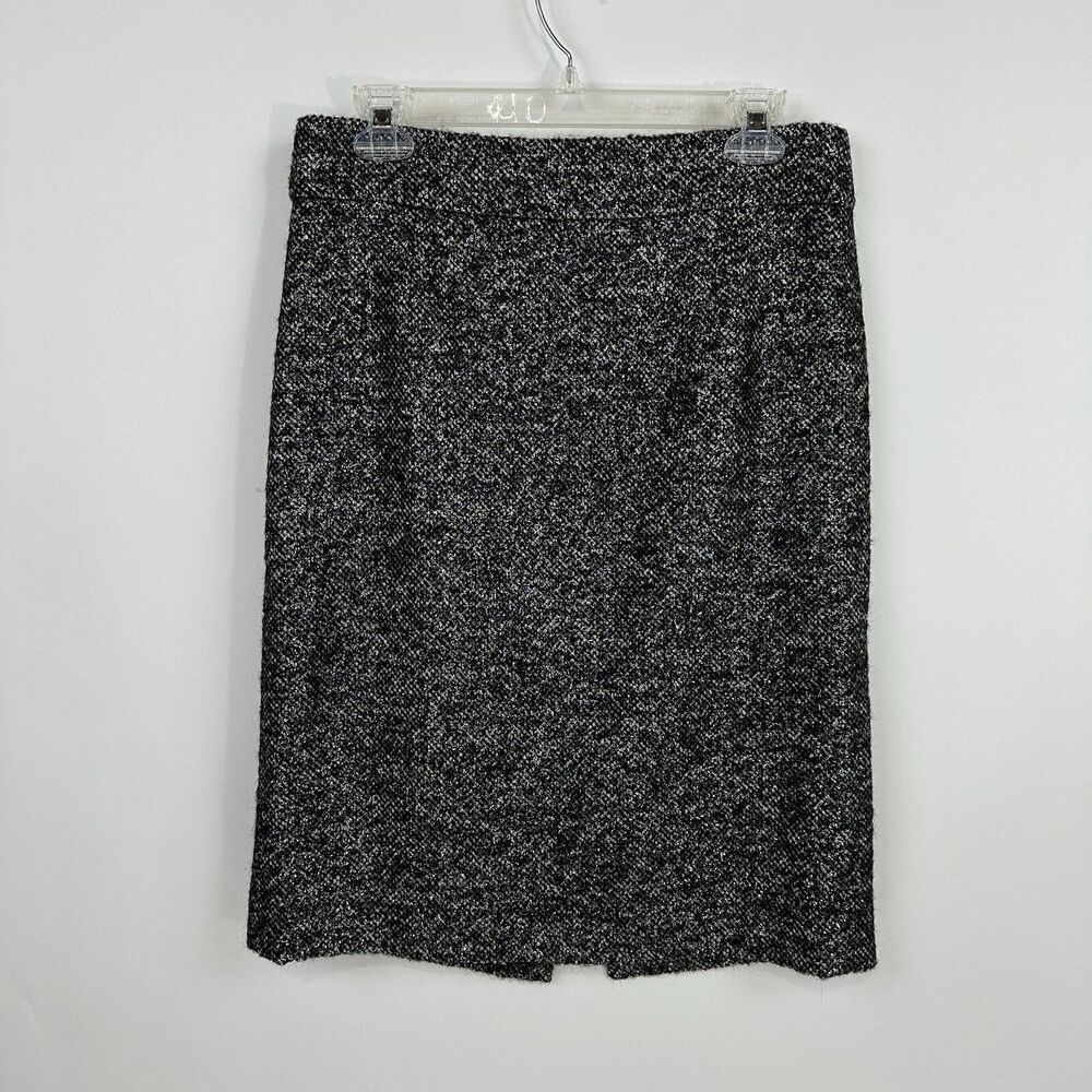 J. Crew Pencil Skirt Women 8 Wool Alpaca Tweed Y2K Black Silver Academia Preppy